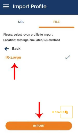 انتخاب و وارد کردن فایل تنظیمات