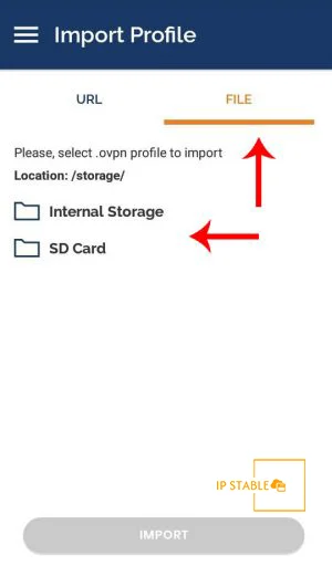 اجرای OpenVPN Connect و انتخاب گزینه File برای Import پروفایل سرور